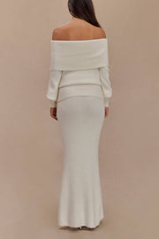 Charlotte Knit Ribbed Waist Fishtail Stretch Maxi Skirt
