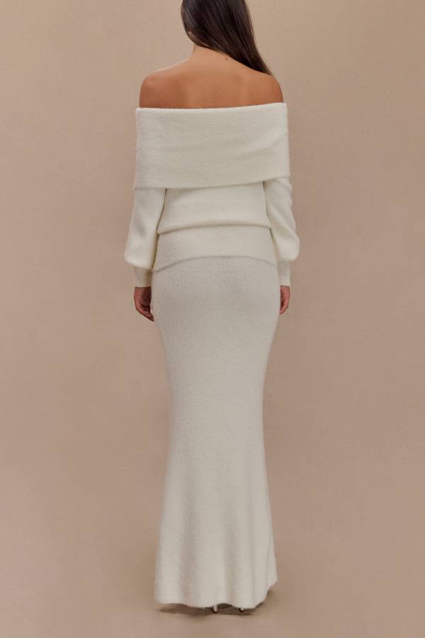 Charlotte Knit Ribbed Waist Fishtail Stretch Maxi Skirt