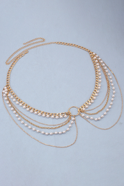 Layered Pearls Metallic Fashionable Waist Chain