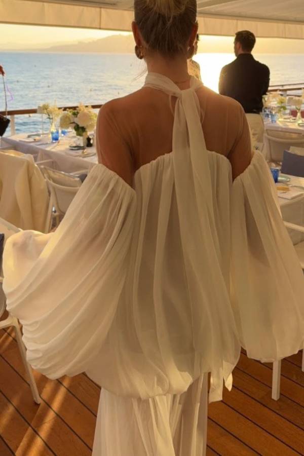 Halter Off‑Shoulder Bubble Sleeve Two‑Piece Floor‑Length Dress
