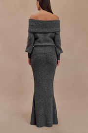 Charlotte Knit Ribbed Waist Fishtail Stretch Maxi Skirt