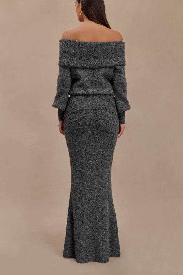 Charlotte Knit Ribbed Waist Fishtail Stretch Maxi Skirt