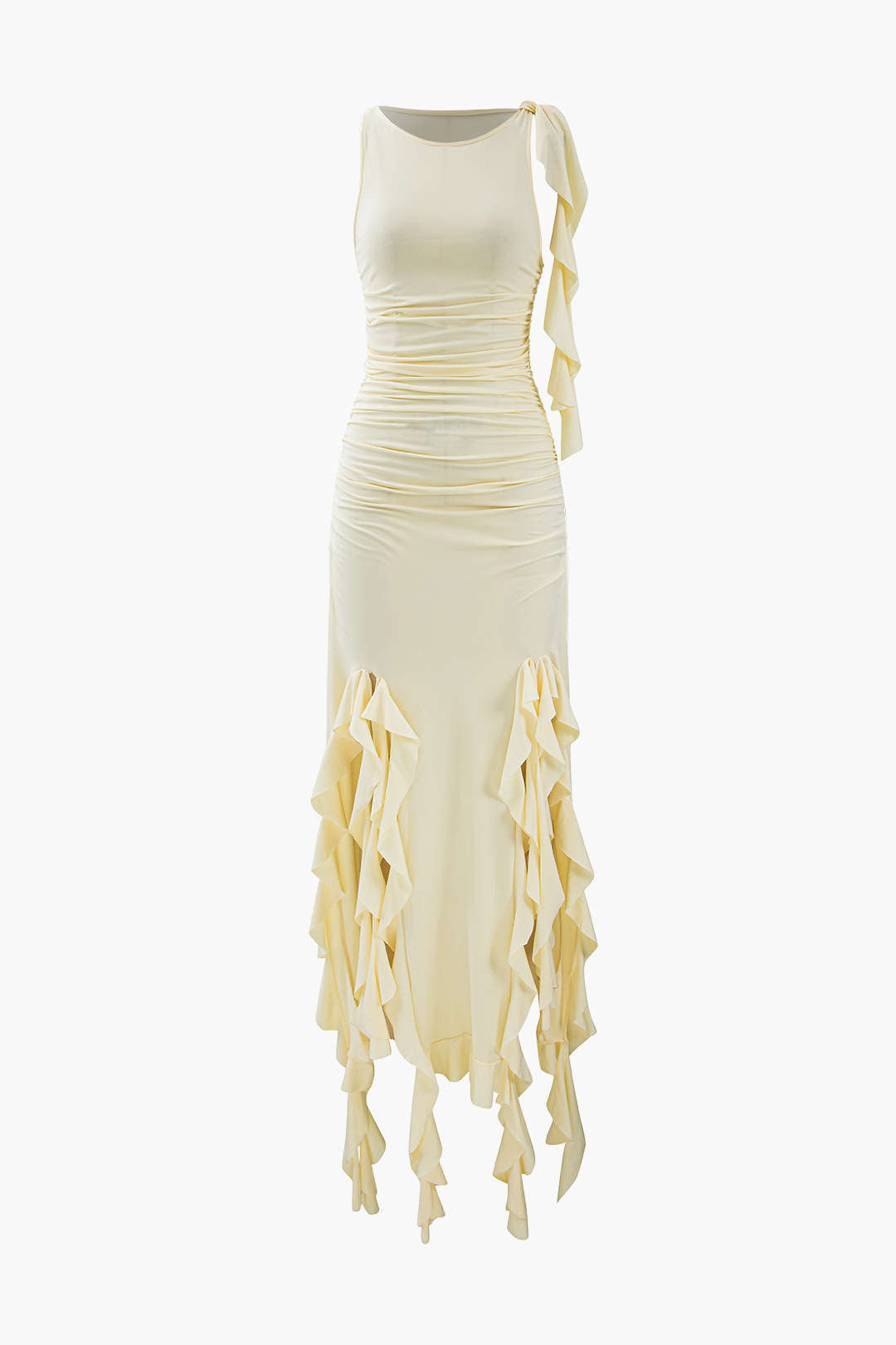 Maxikleid mit Schlitz und Rüschensaum 