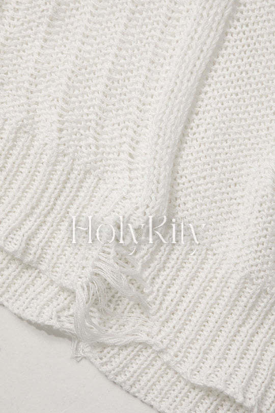 Asymmetrical Knit Ripped Cover-Up Top