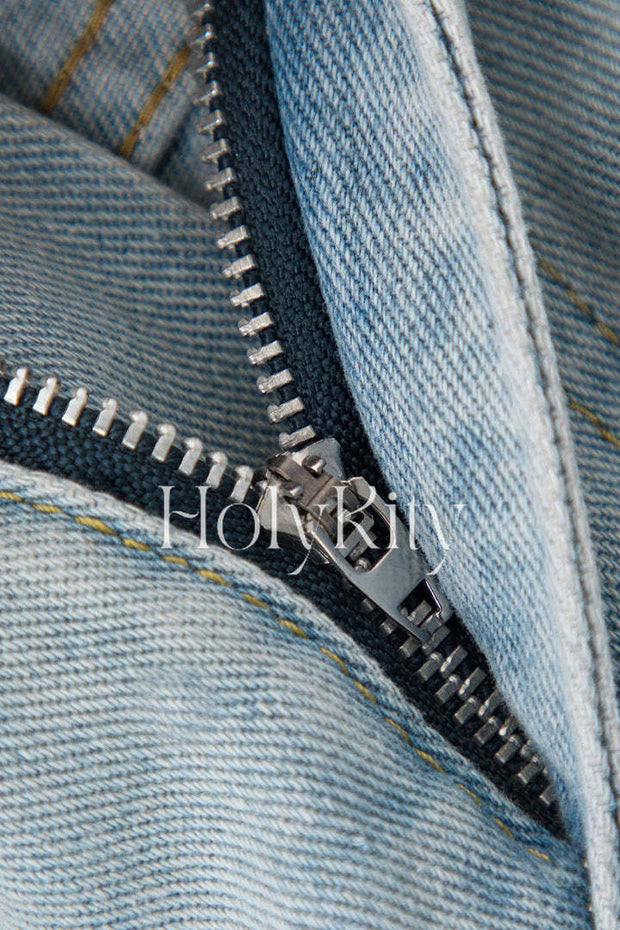 Foldover Waist Denim Shorts