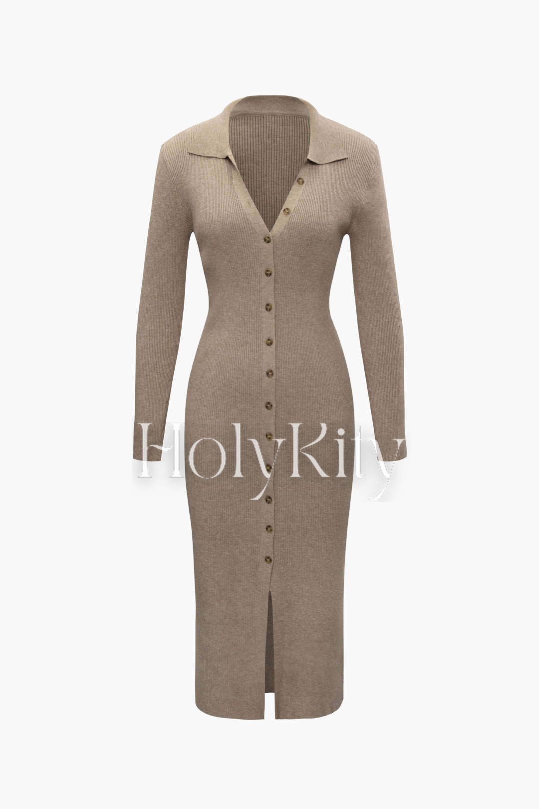 Langärmliges Midikleid aus Rippstrick 