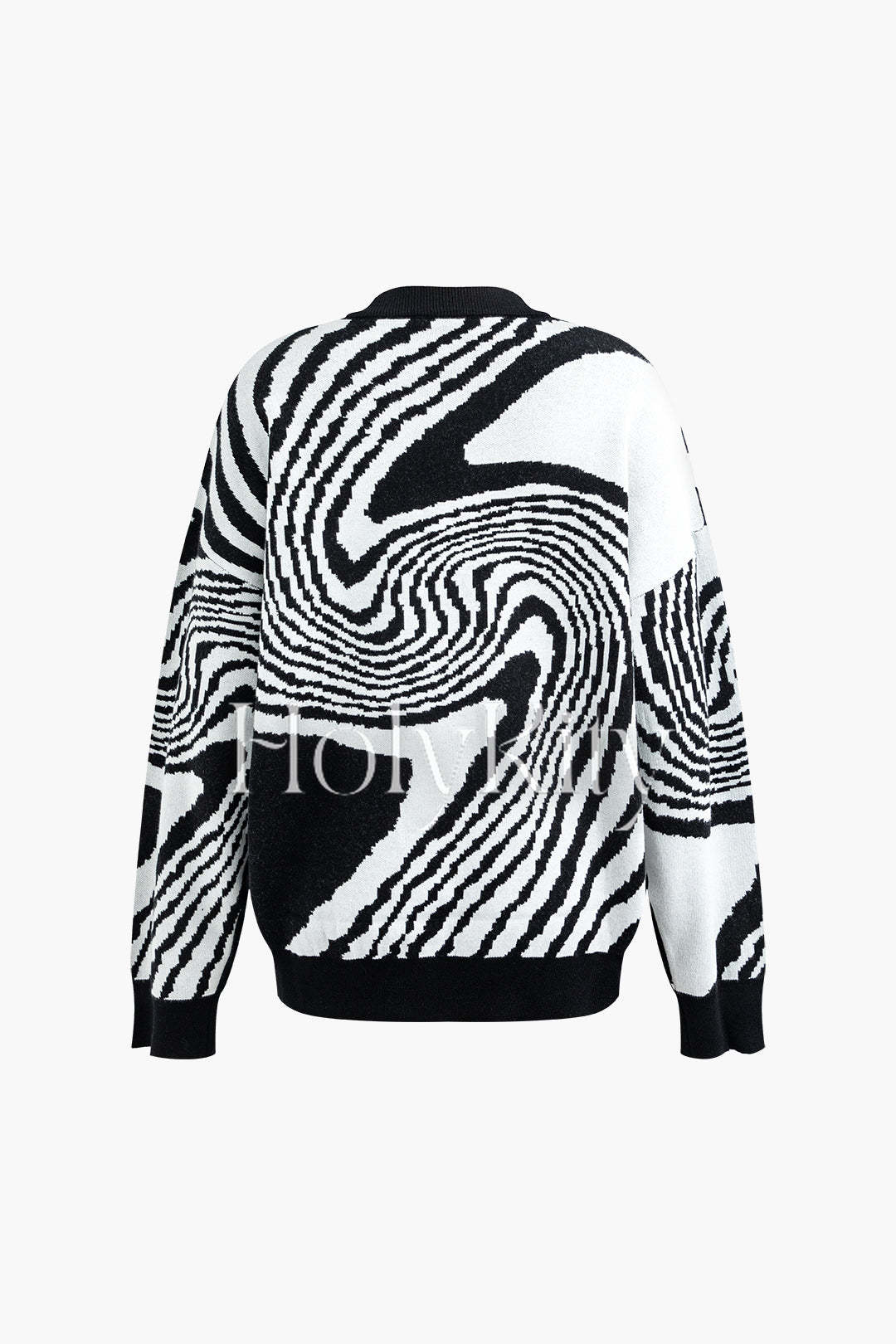 Pull col rond à motif de lignes 