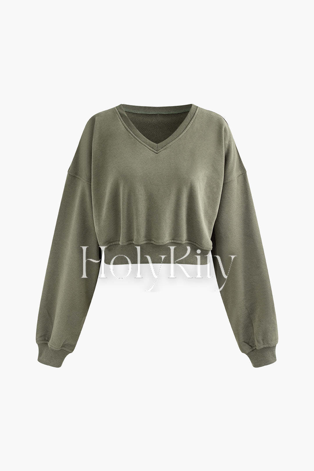 Sweat-shirt court uni à col en V 