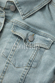 Contrast Denim Shirt And Chain Detail Shorts Set