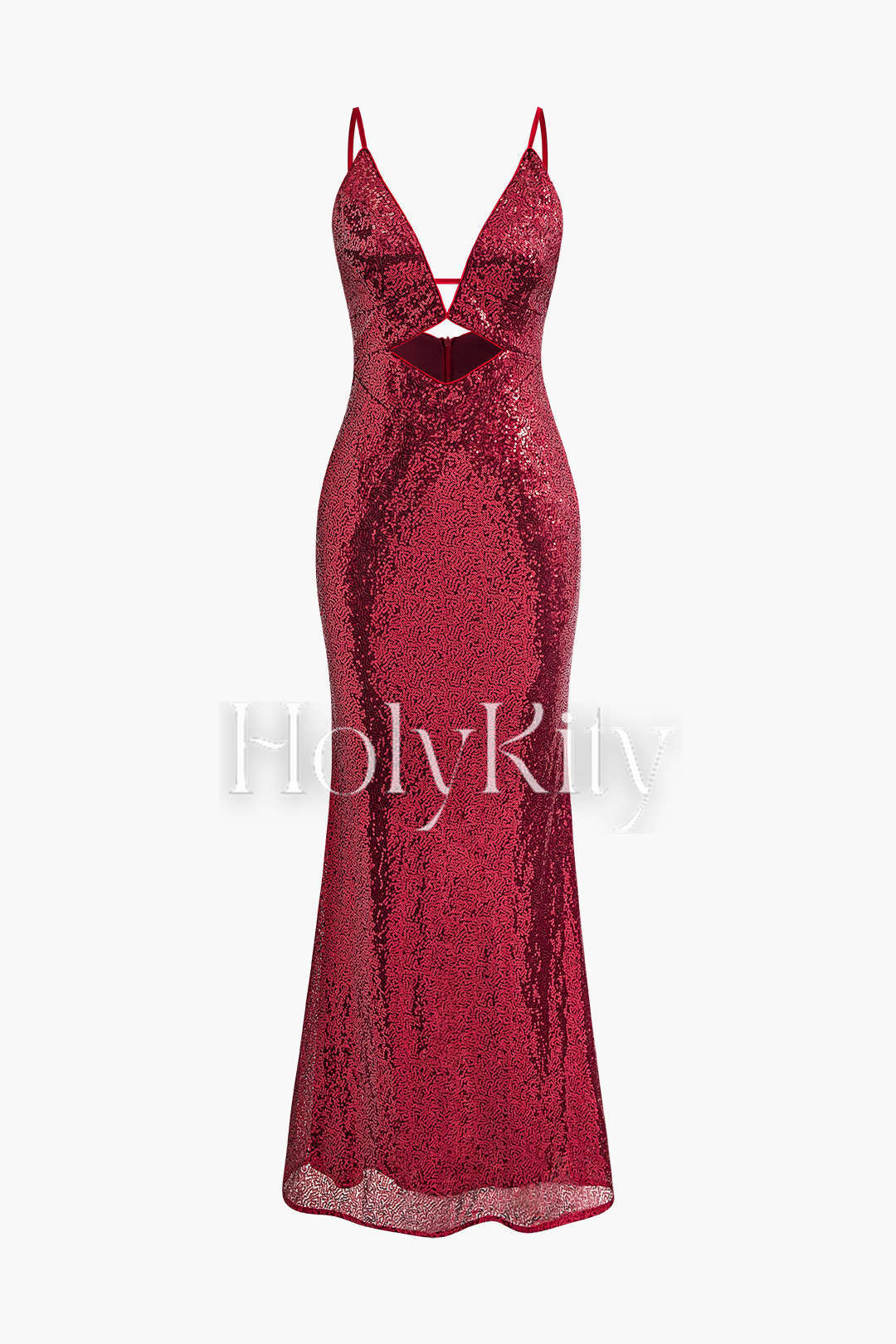 Maxikleid mit V-Ausschnitt, Pailletten und Cut-Out 