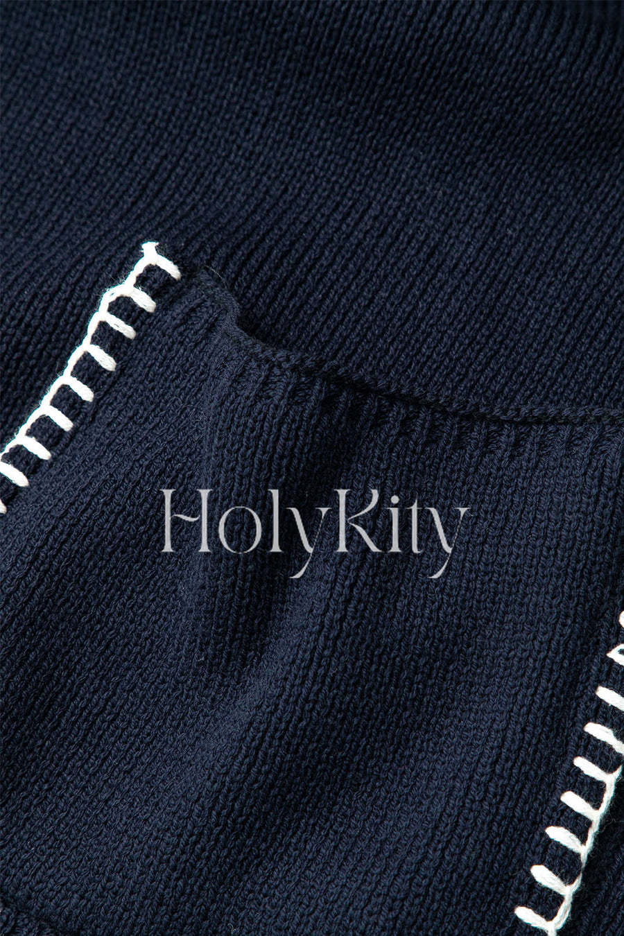 Haut en tricot à manches longues et col en V contrasté avec poches 