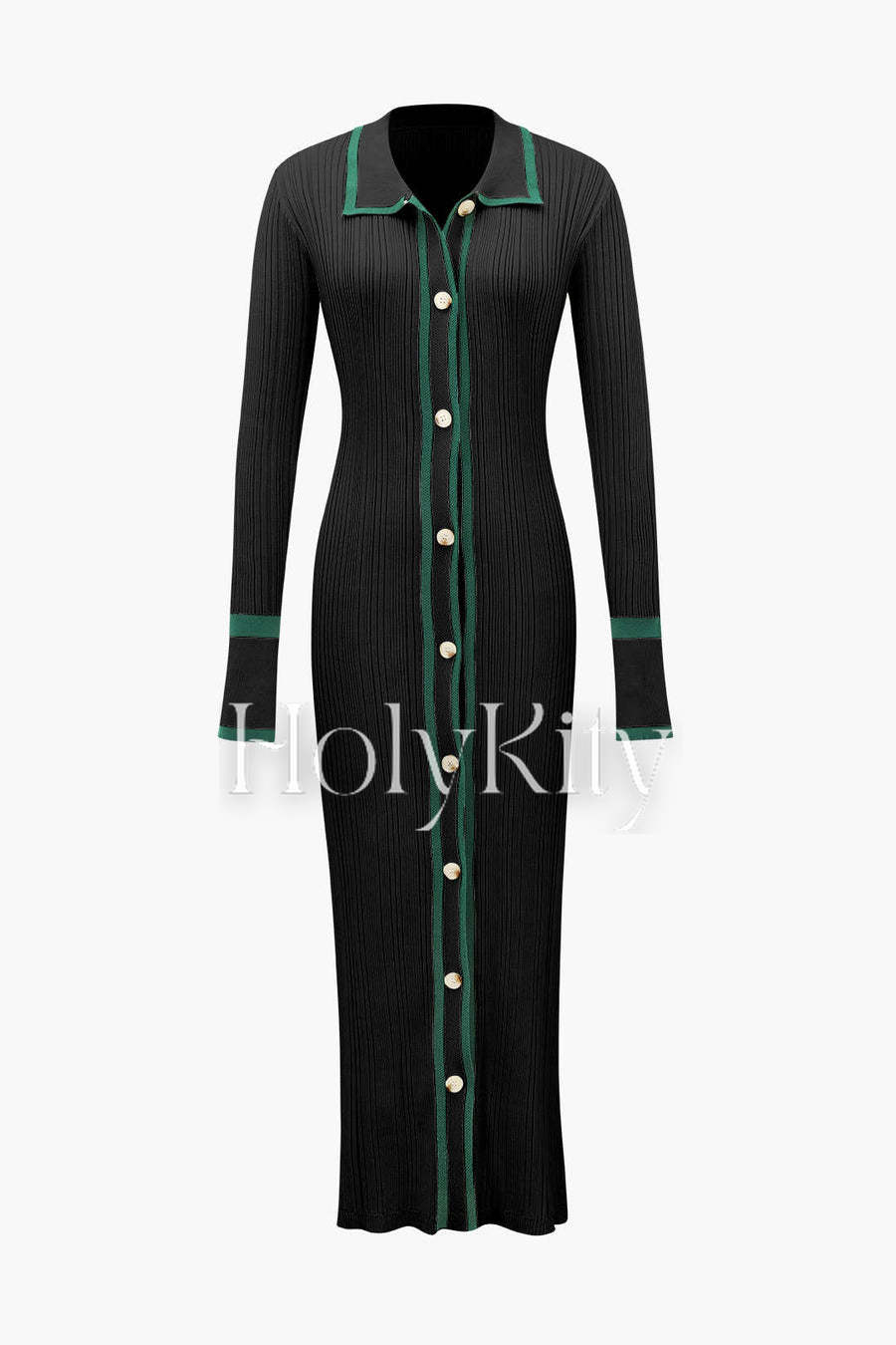 Robe en maille boutonnée à bordure contrastante