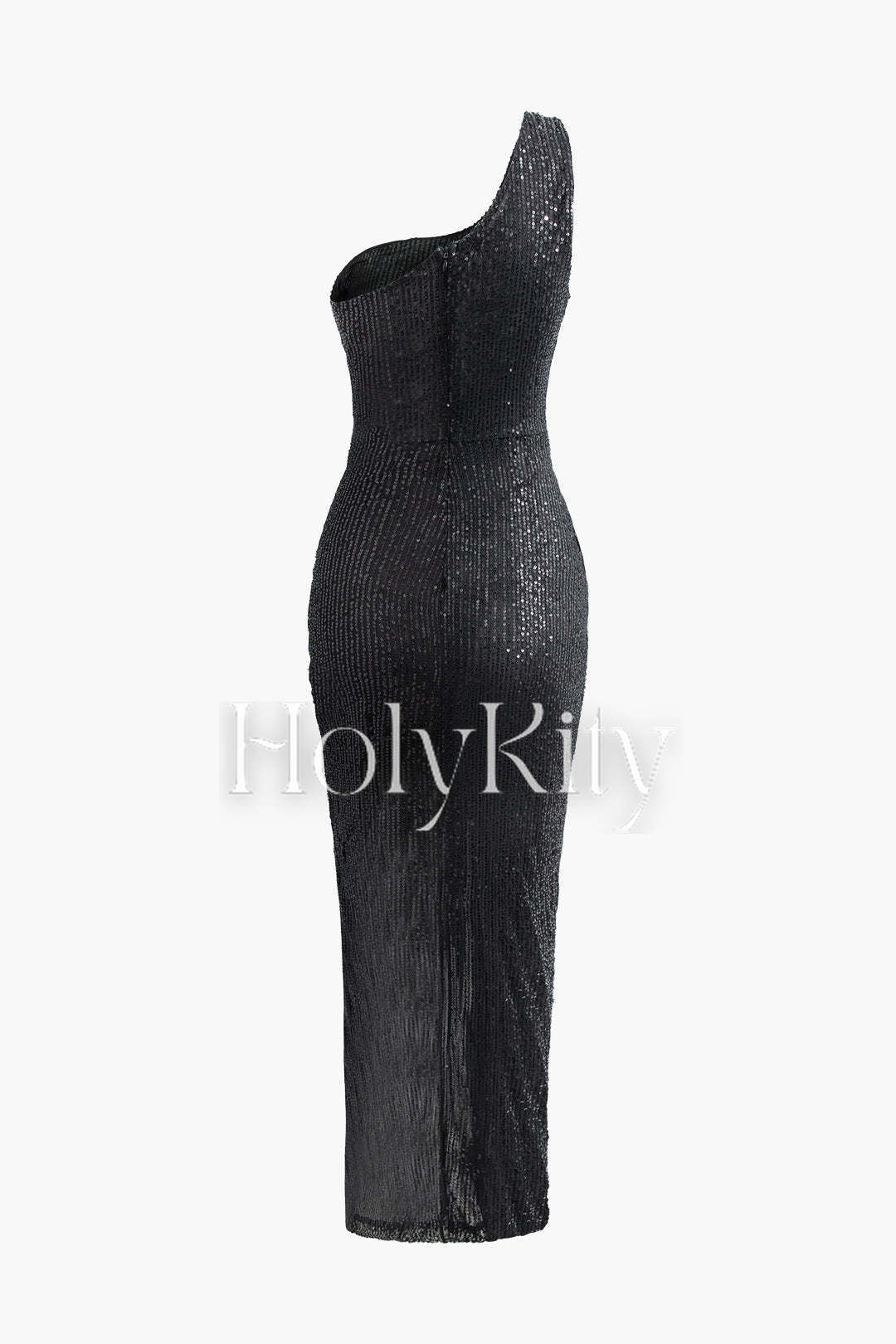 Robe longue asymétrique fendue à sequins et nœud sur le côté 