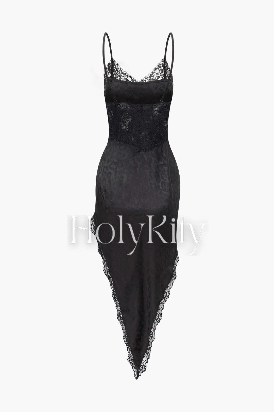 Robe longue asymétrique à bordure en dentelle jacquard 