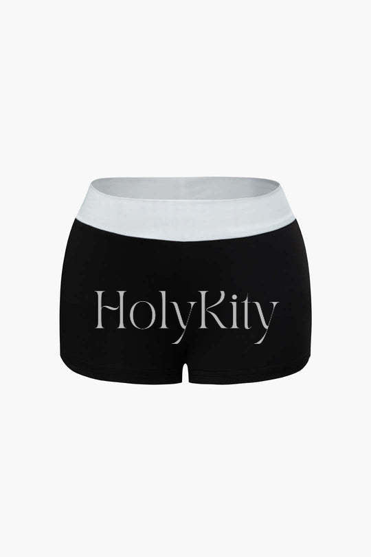 Kontrastierendes Set aus schulterfreiem Langarm-Top und Shorts mit seitlicher Schnürung 