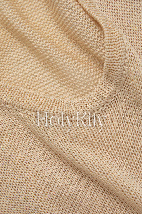 U-neck Backless Knit Long Sleeve Maxi Dress
