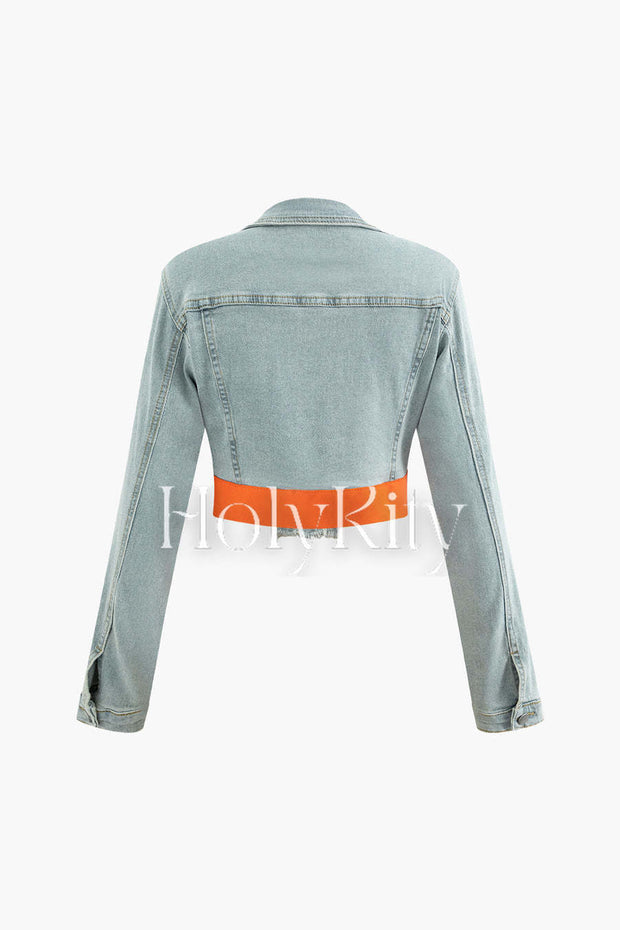 Contrast Denim Shirt And Chain Detail Shorts Set