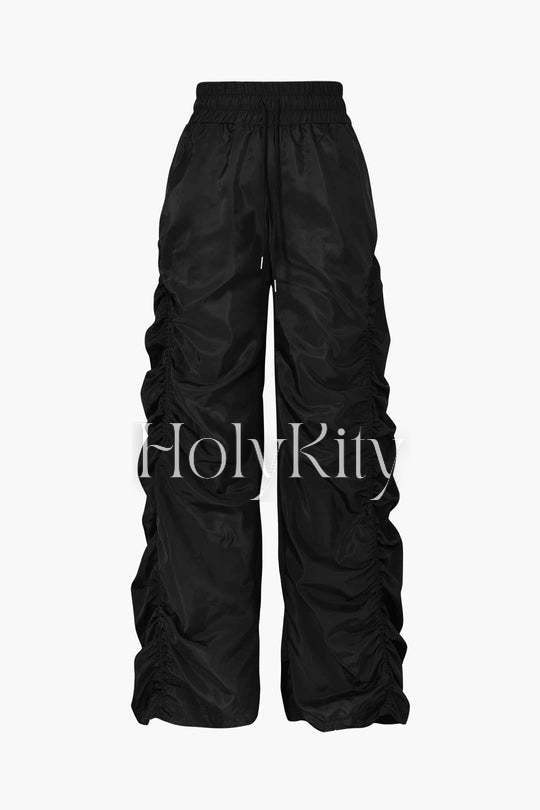Gathered Drawstring Wide Leg Cargo Pants