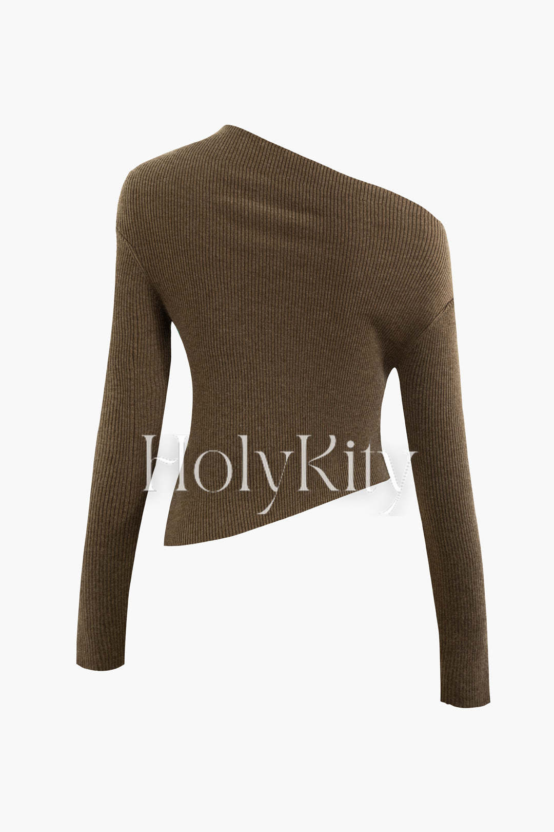 Asymmetrical Long Sleeve Rib Knit Top