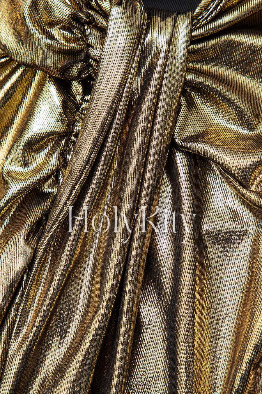 Metallic-Maxi-Wickelkleid mit V-Ausschnitt, gerafftem Schlitz 