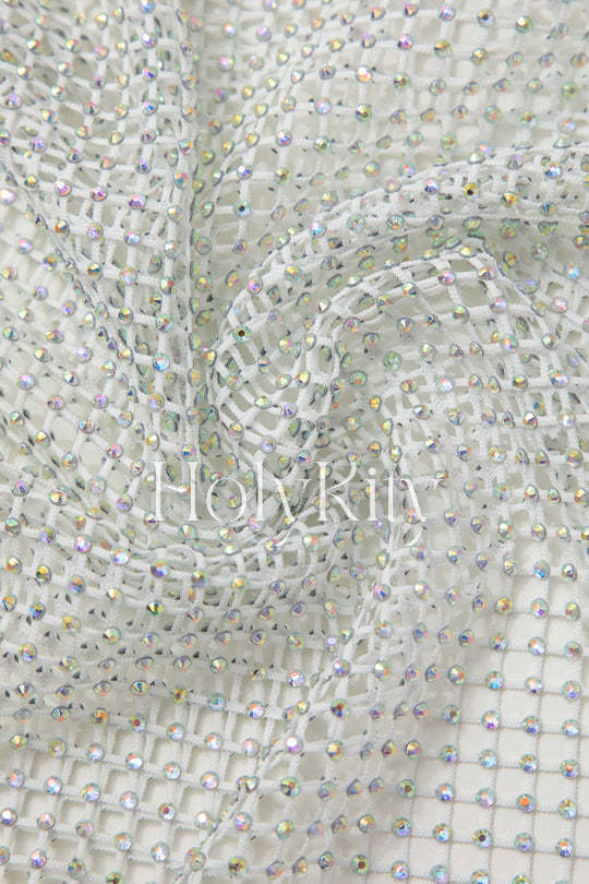 Haut court à manches longues en filet transparent avec strass 