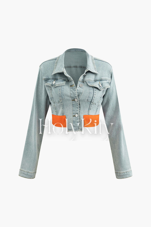 Contrast Denim Shirt And Chain Detail Shorts Set