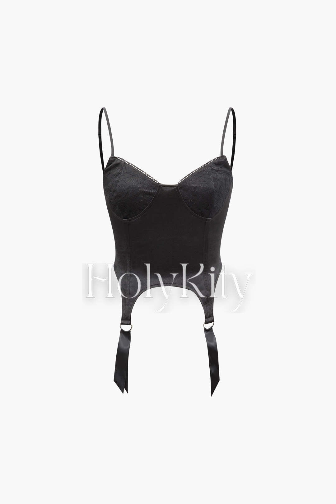 Haut caraco corset en satin avec jarretelles et dentelle 