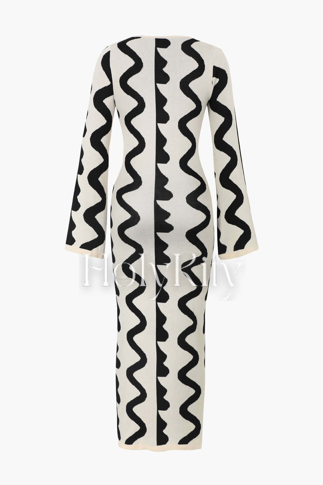 Robe en tricot à manches longues et découpes latérales à motif ondulé