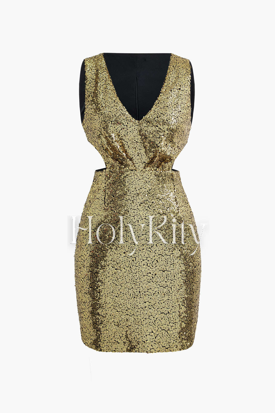 Sequin V-neck Sleeveless Cut Out Mini Dress