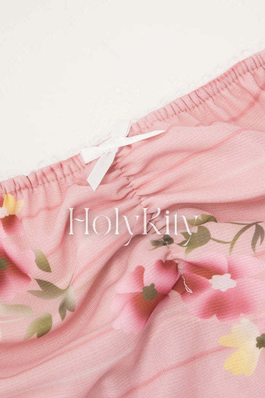 Haut tube en maille froncée à imprimé floral 