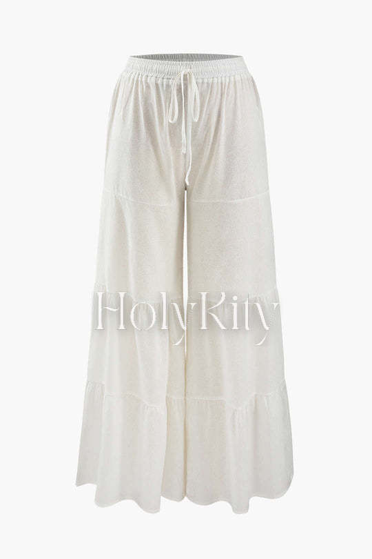 Tiered Wide Leg Drawstring Pants