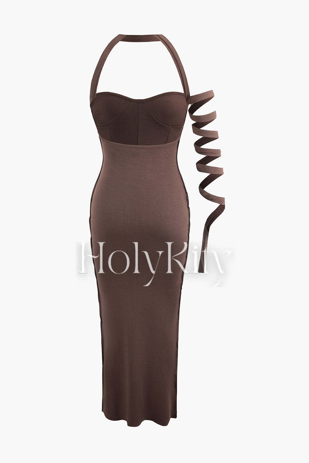 Robe longue dos nu en tricot côtelé avec détails de couture 