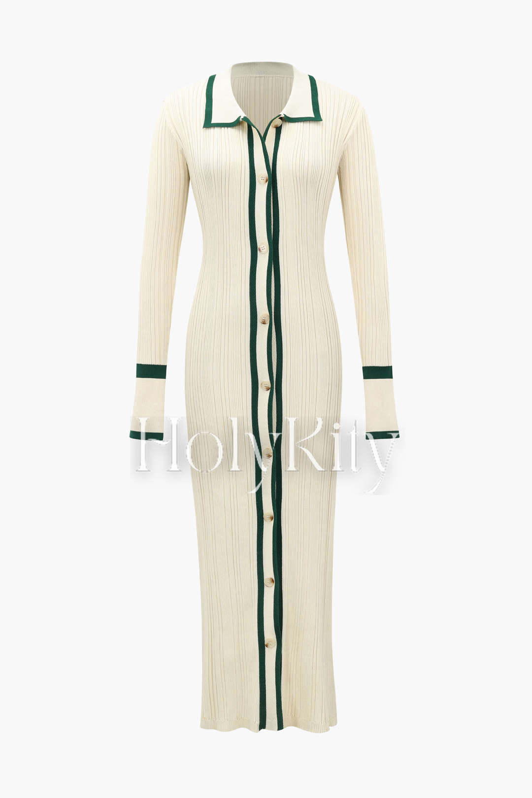 Robe en maille boutonnée à bordure contrastante