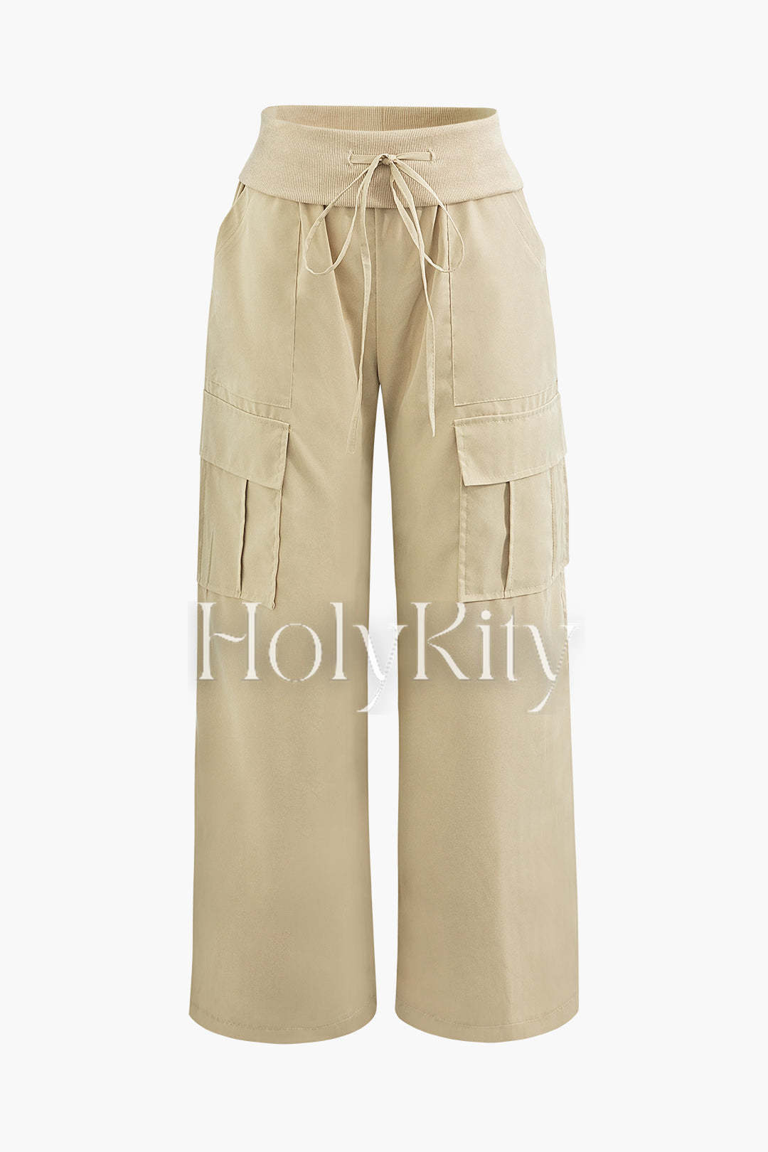 Pantalon cargo coupe droite avec cordon de serrage à la taille et poches à rabat 
