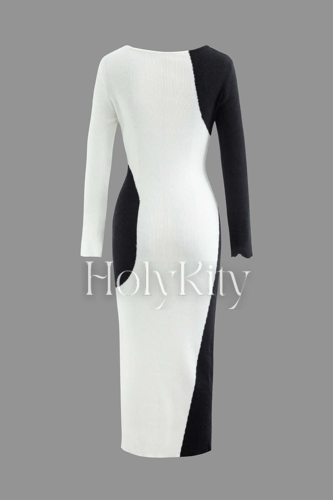 Contrast Round Neck Knit Maxi Dress