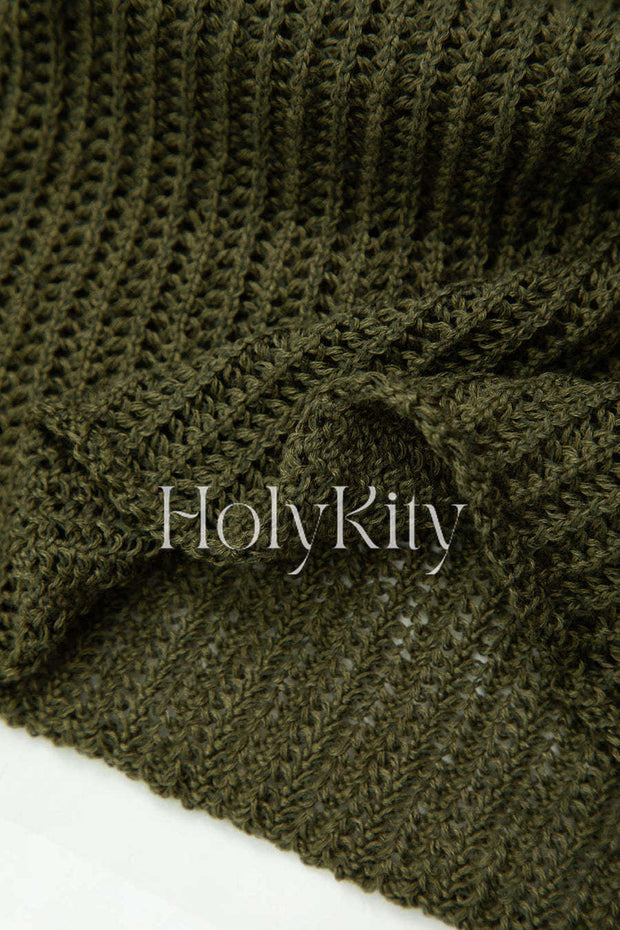 Round Neck Long Sleeve Open Knit Top