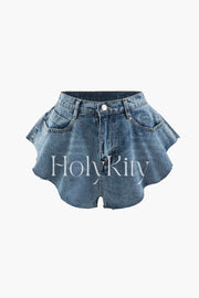 Frayed Hem Wide Leg Denim Shorts