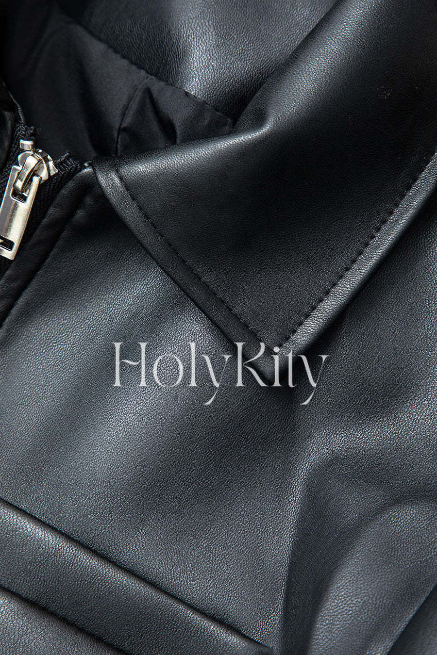 Faux Leather Zipper Crop Jacket