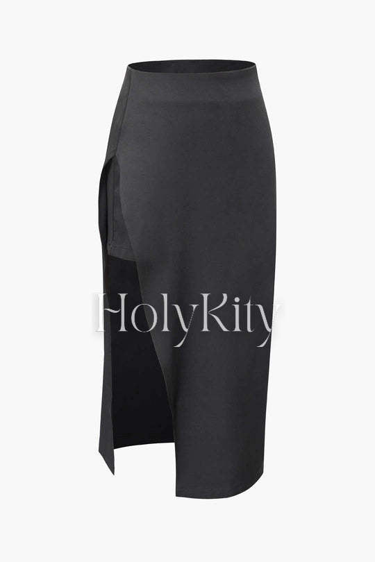 Solid Slit Midi Skirt
