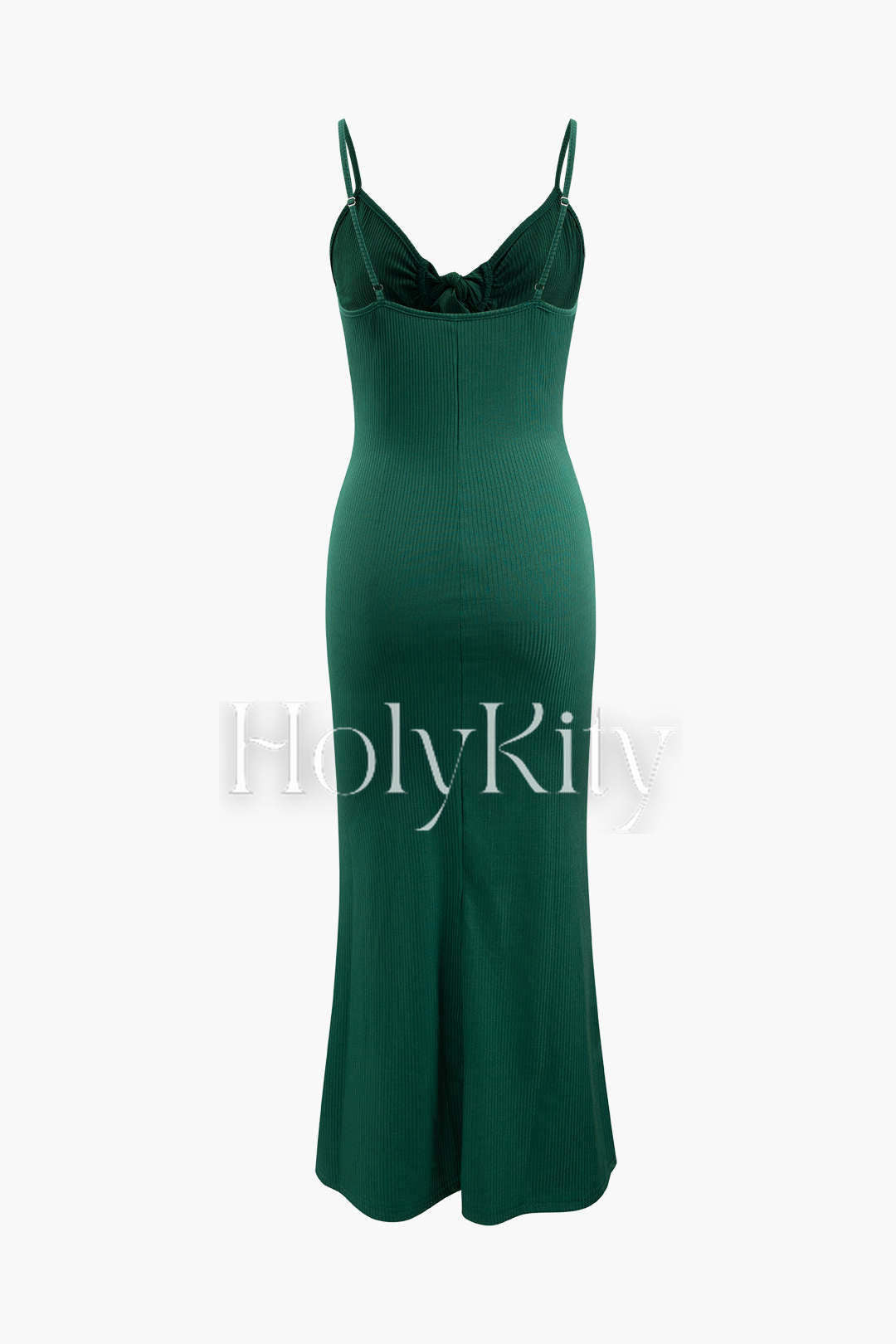 V-neck Rib Knit Knot Front Button Maxi Dress
