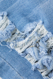 Frayed Destroyed Denim Shorts