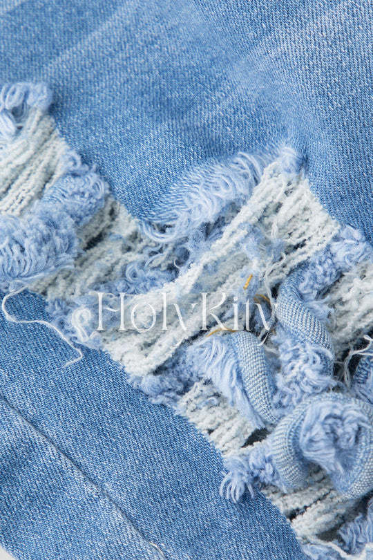 Frayed Destroyed Denim Shorts