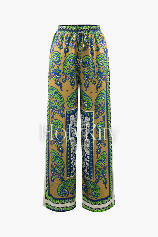 Paisley Print Drawstring Waist Pants