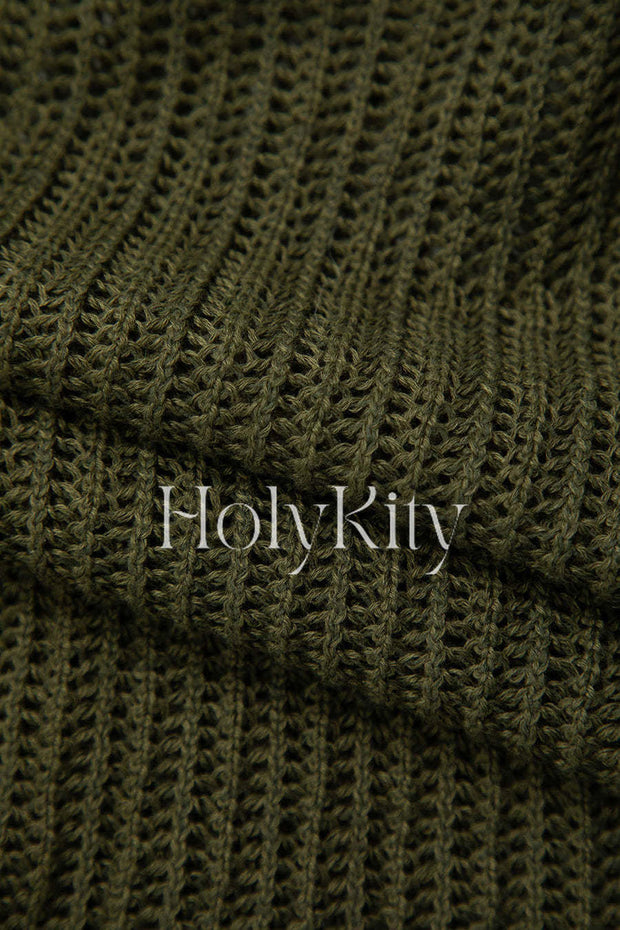 Round Neck Long Sleeve Open Knit Top