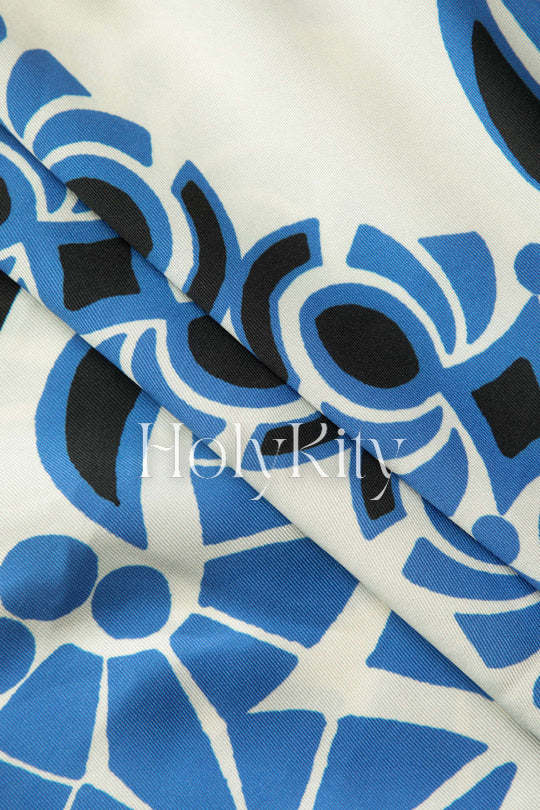 Printed Drawstring Slit Hem Pants