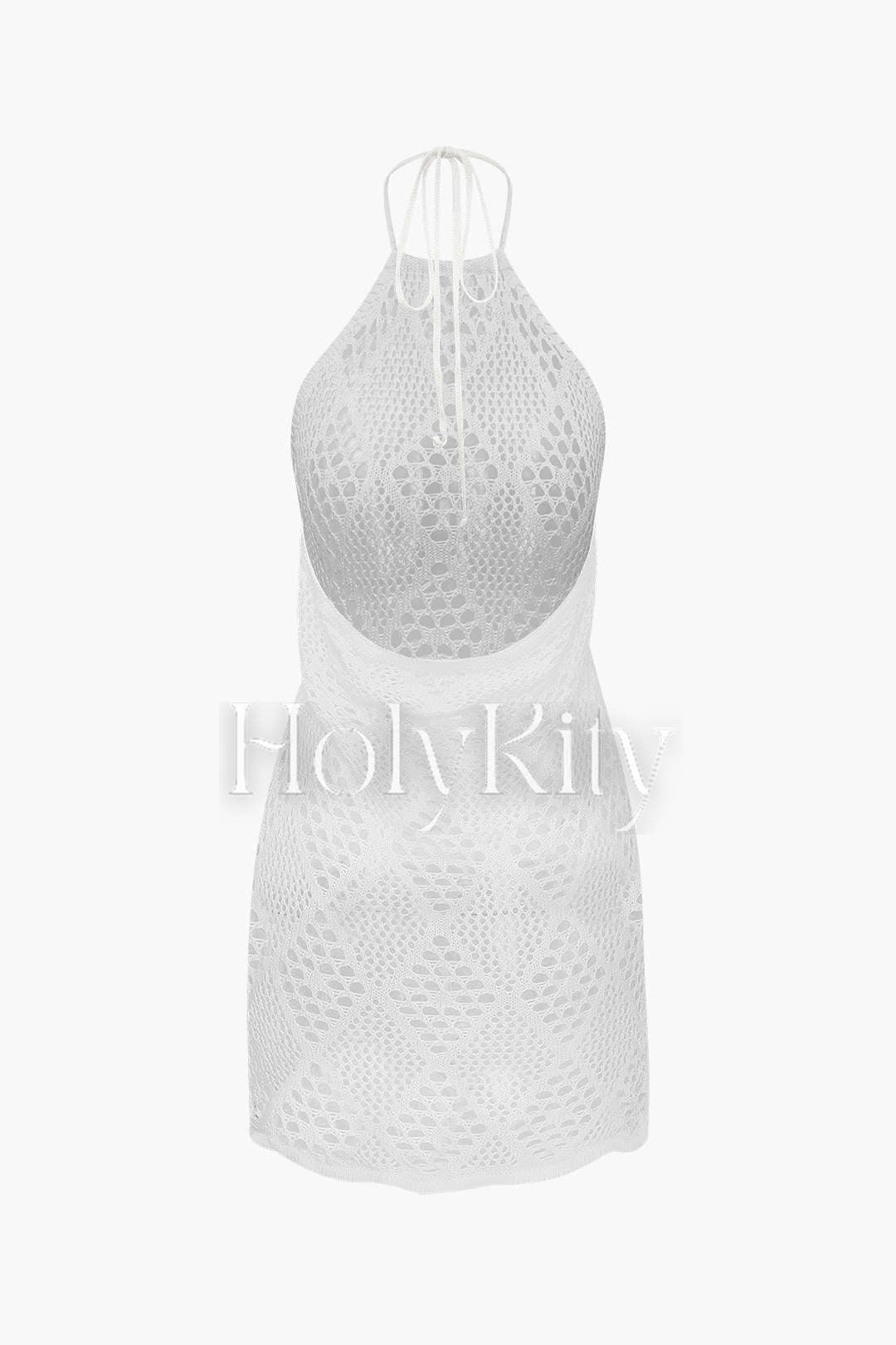 Rückenfreies Neckholder-Überkleid aus durchbrochenem Strick 