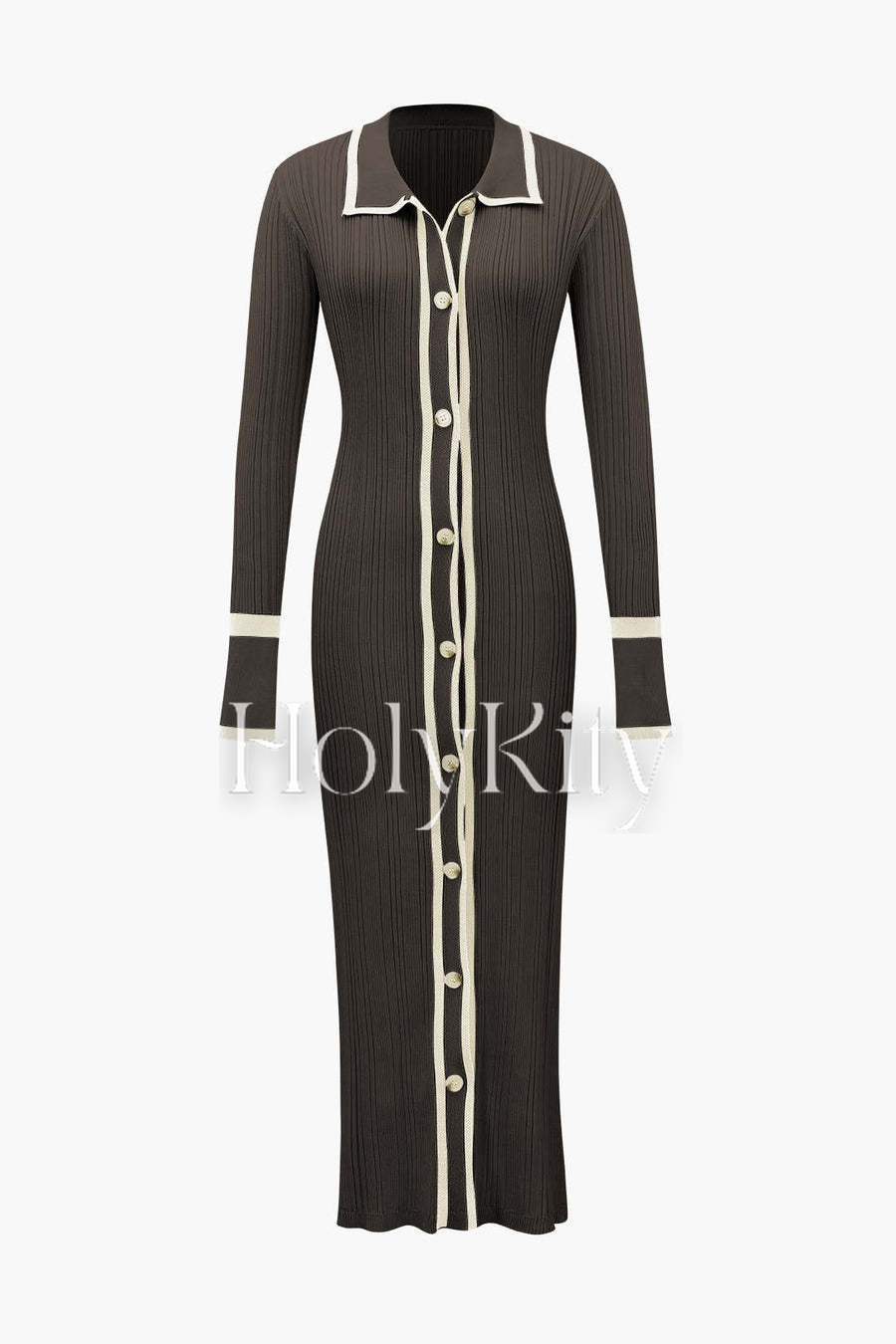 Robe en maille boutonnée à bordure contrastante