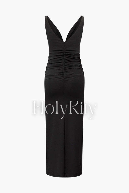 Cowl Neck Ruched Maxi Dress