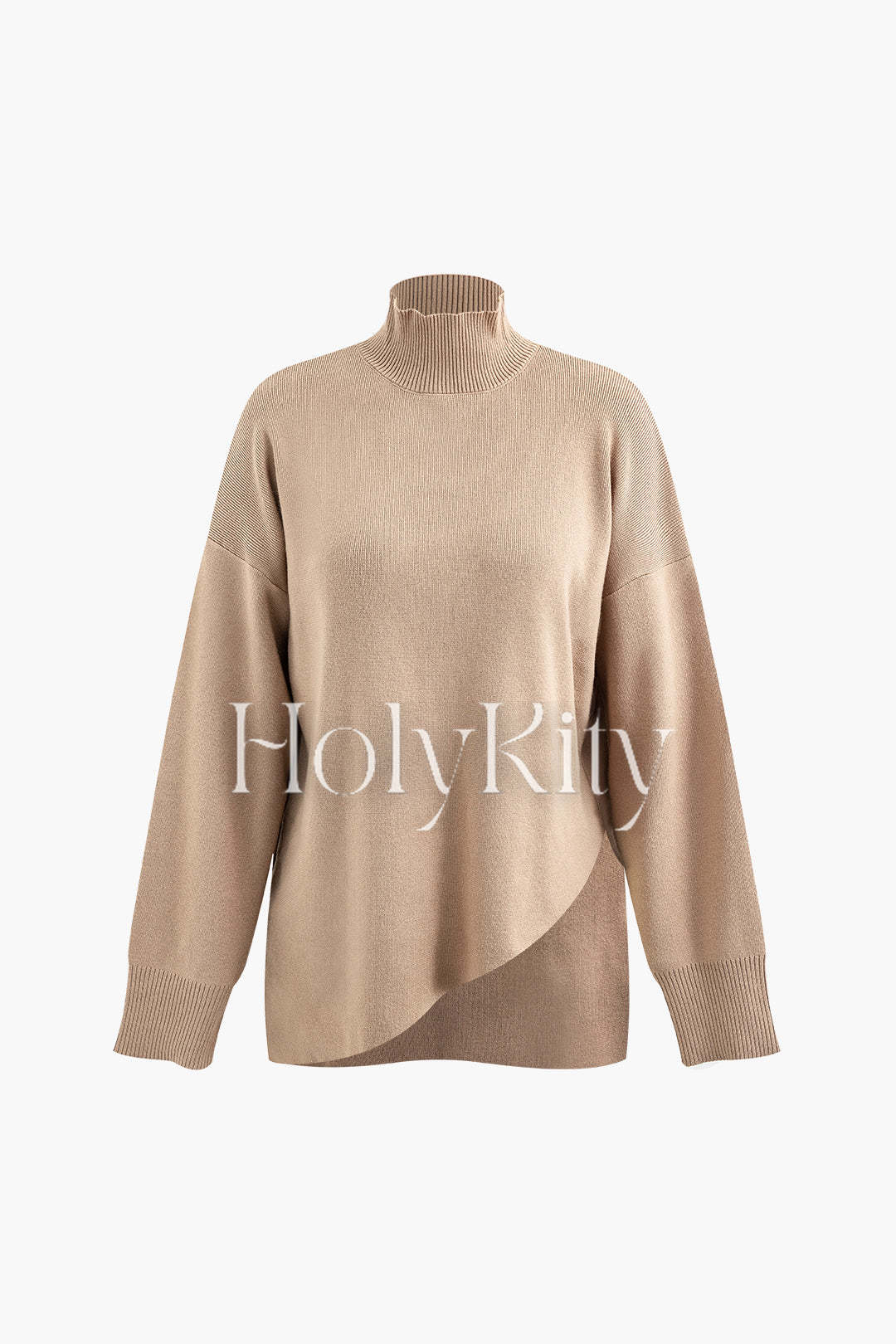 Haut en tricot à manches longues et col montant avec ourlet asymétrique 