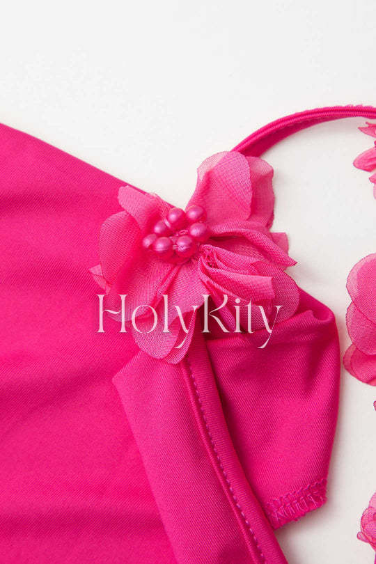 Maxikleid mit V-Ausschnitt und 3D-Blumendekor 
